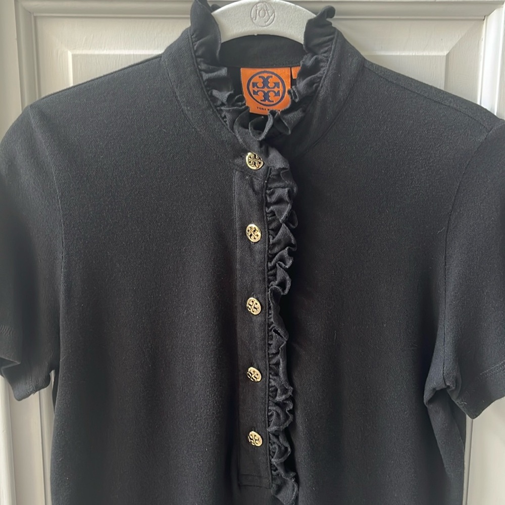 Tory Burch Black ruffle polo